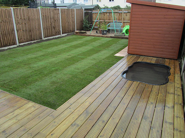 Decking with pond